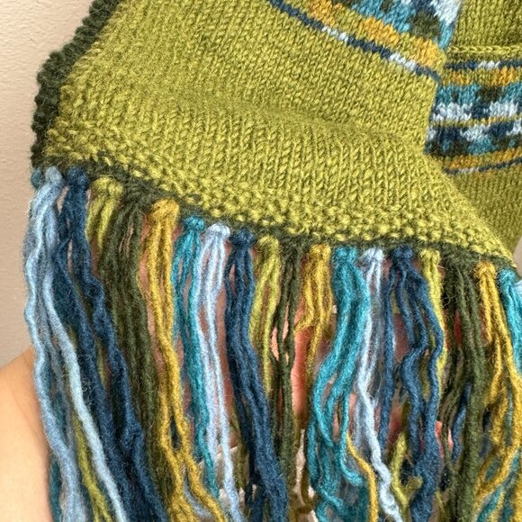NEW Down to Earth  Hand-knit in Nepal 100% Wool with 2 pockets Fringe Unisex - Picture 4 of 10